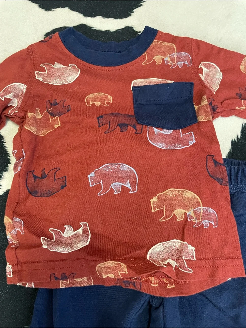 2/$12 Brown Bear Print Top with Navy Pants Set
